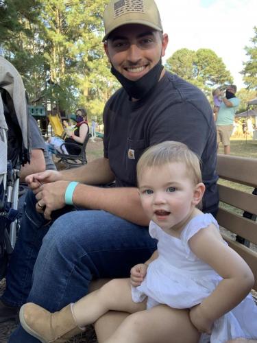 Addison at Hunt Club Farm with (Amish?) Uncle Eric (10/19)